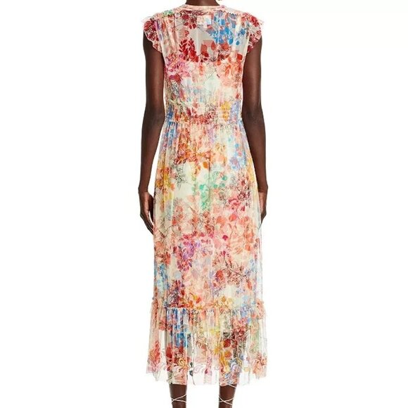 NWT Johnny Was Mazzy Embroidered Mesh Tie Dress Leafy Colorful Size XL - Picture 2 of 5